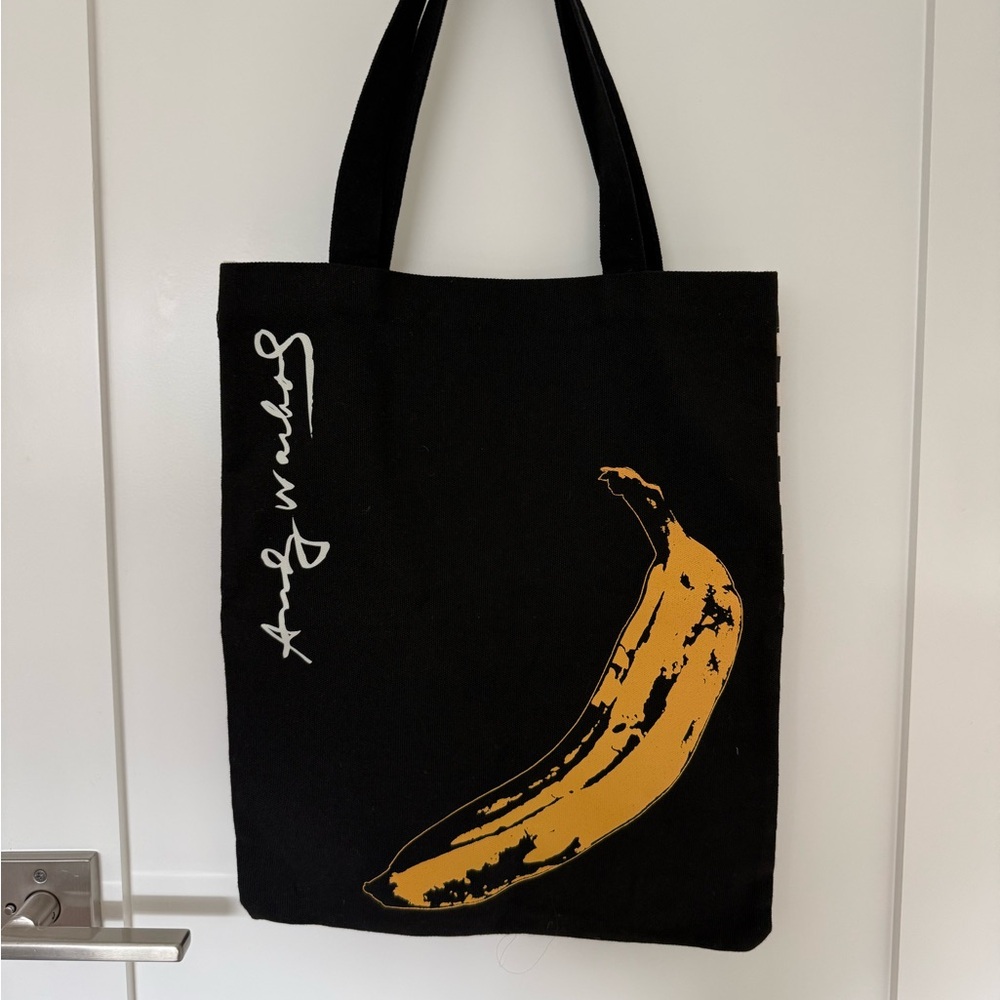 Black Tote Bag with Yellow Banana Graphic by Andy Warhol